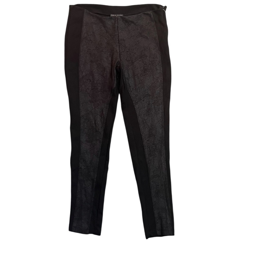 Zara W&B Collection Black Skinny Ankle Pants with Textured Panel Size Large